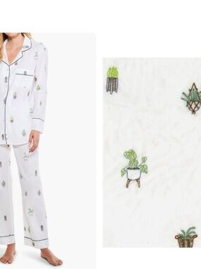 PrintFresh White Plant Print Pajama Set